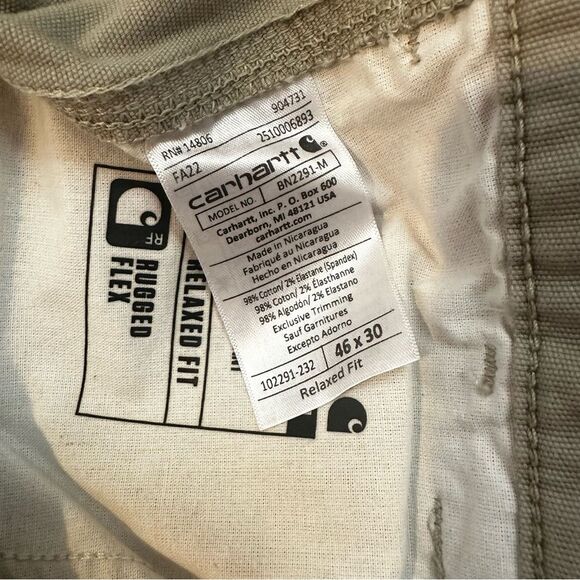 Carhartt Relaxed Fit Khaki 5 Pocket Rugged Flex canvas Pants Men 46x30 cotton - Picture 10 of 10